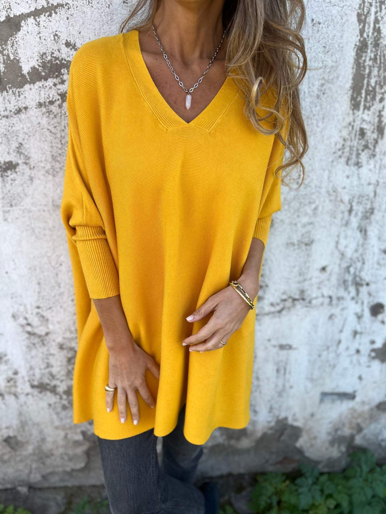 Berg-Feldt | Pullover - Damen Herbst Oversized Gestrickter V-Ausschnitt Pullover