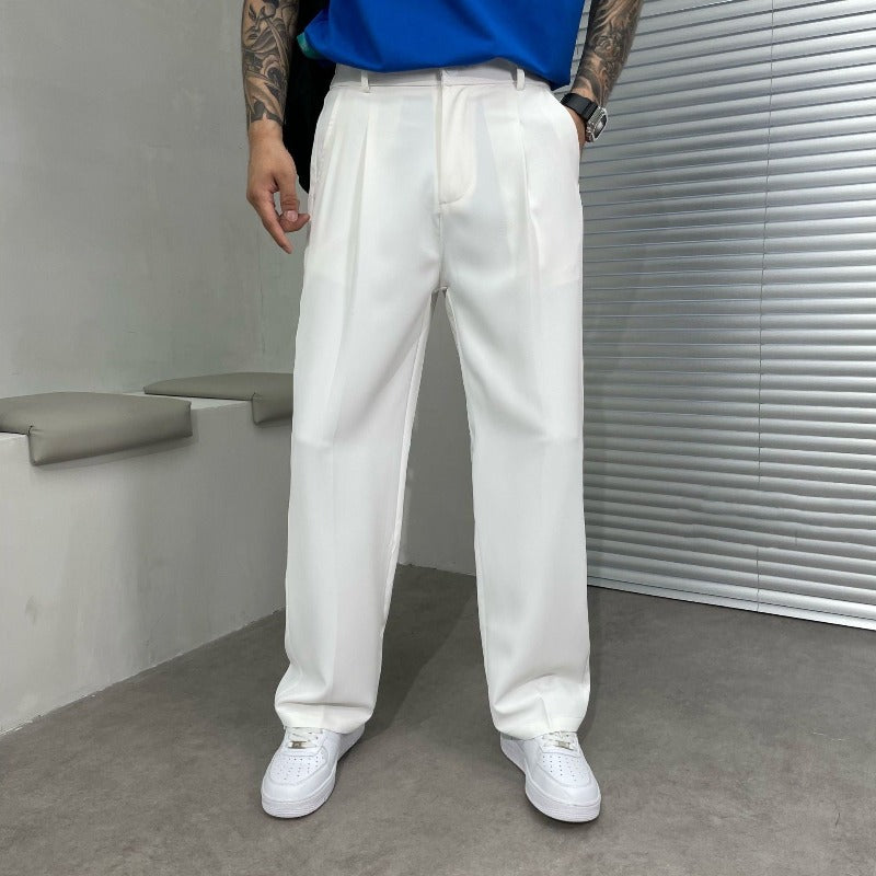 Pantalon homme élégant, coupe large plissée