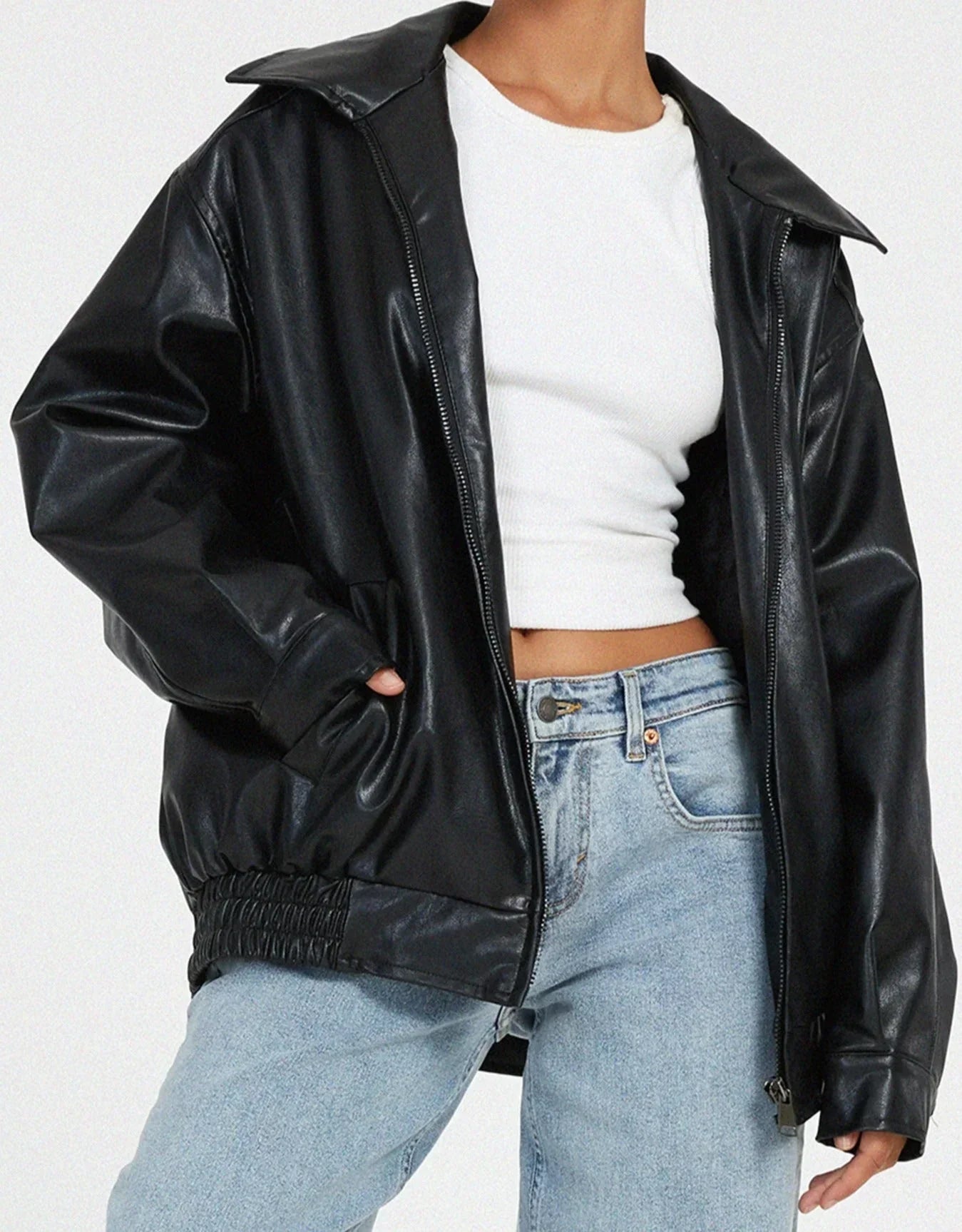 Berg-Feldt | Übergröße Pu Jacke Trendy Streetwear