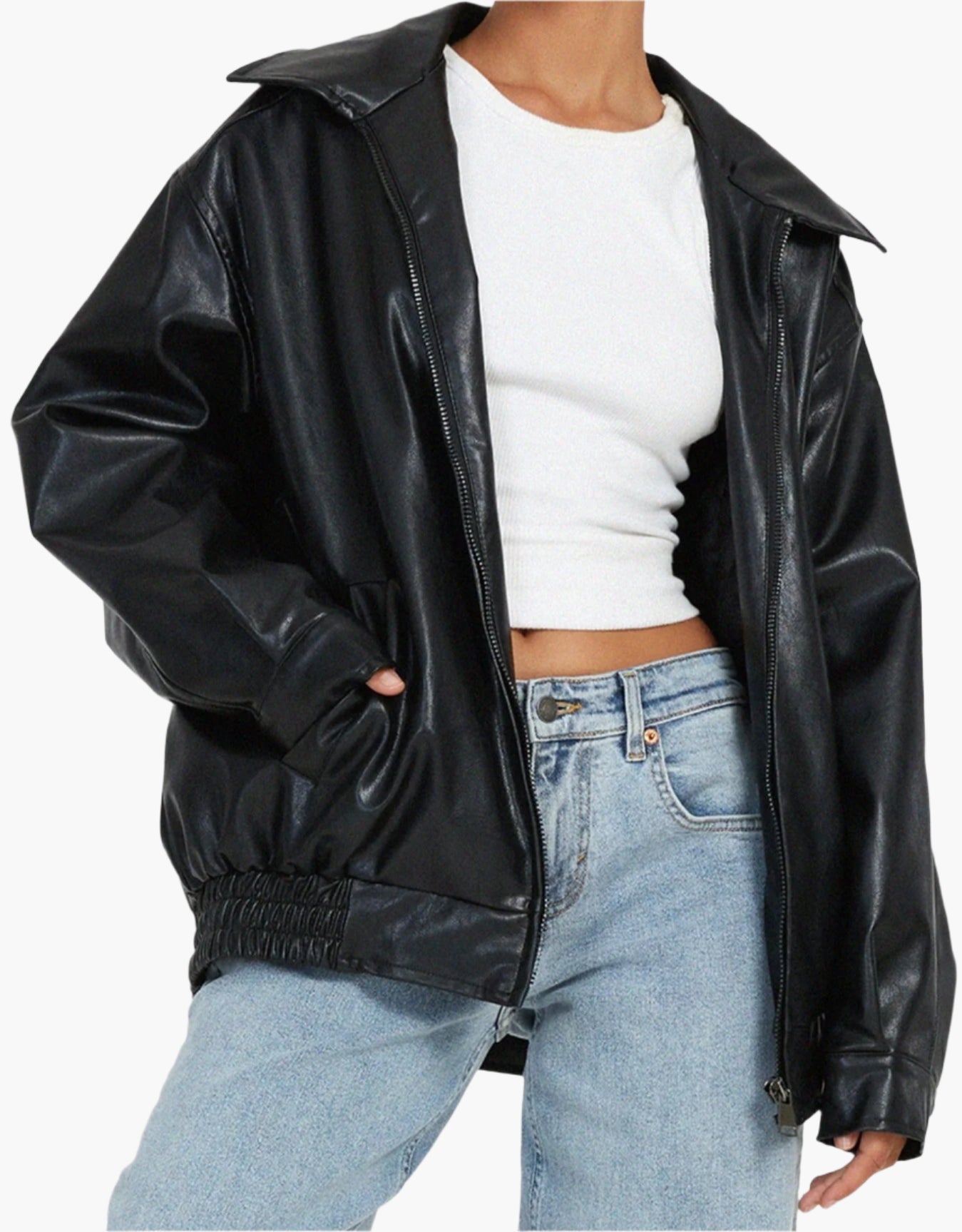 Berg-Feldt | Übergroße Lederjacke mit Langen Ärmeln für Damen - Herbst