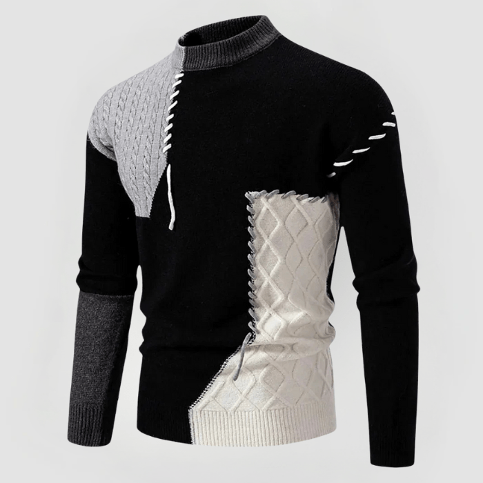 Pull JULIAN : motif patchwork, coupe ajustée