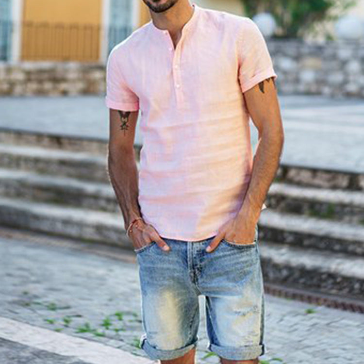 Chemise Henley à manches courtes pour homme en coton aéré avec col montant moderne Berg-Feldt
