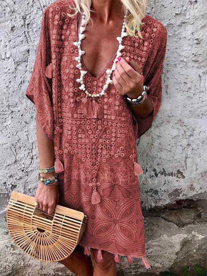 Kaftan bohème chic pour femme avec col en V et pompons de berg-feldt
