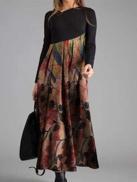 Élégante robe vintage rétro Yollie® avec col en V à motifs
