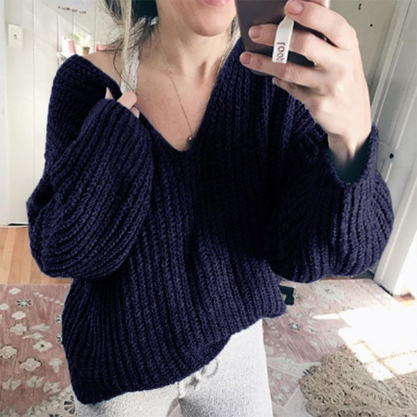 Pull oversize en maille épaisse pour femme avec col en V et manches larges Berg-Feldt