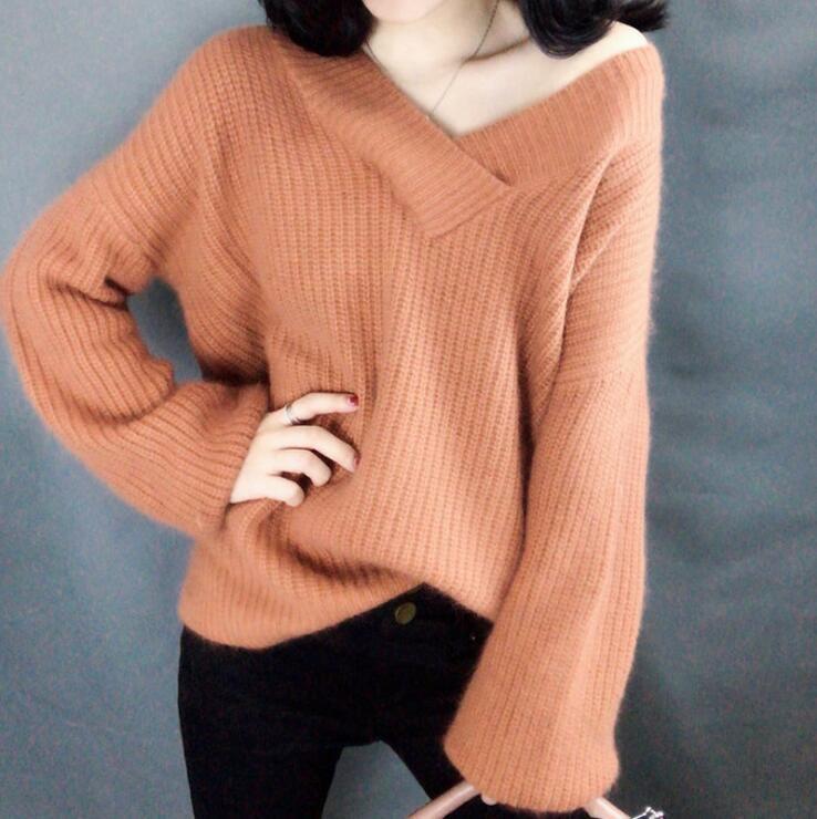 Pull en maille décontracté oversize avec col en V Berg-Feldt pour femme