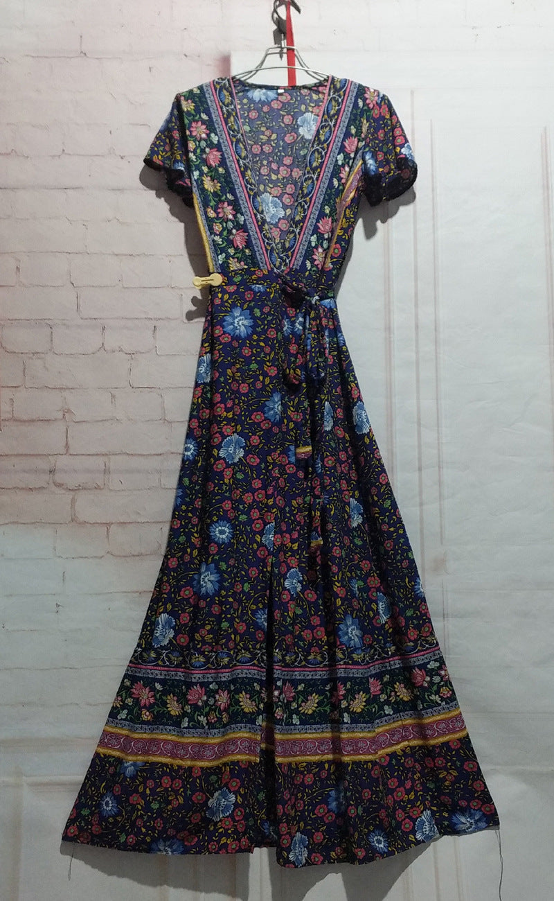 Wickel-Maxikleid für Damen mit Blumenmuster und Bindegürtel von berg-feldt