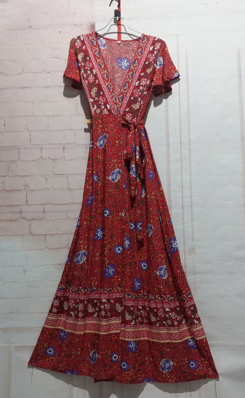 Wickel-Maxikleid für Damen mit Blumenmuster und Bindegürtel von berg-feldt