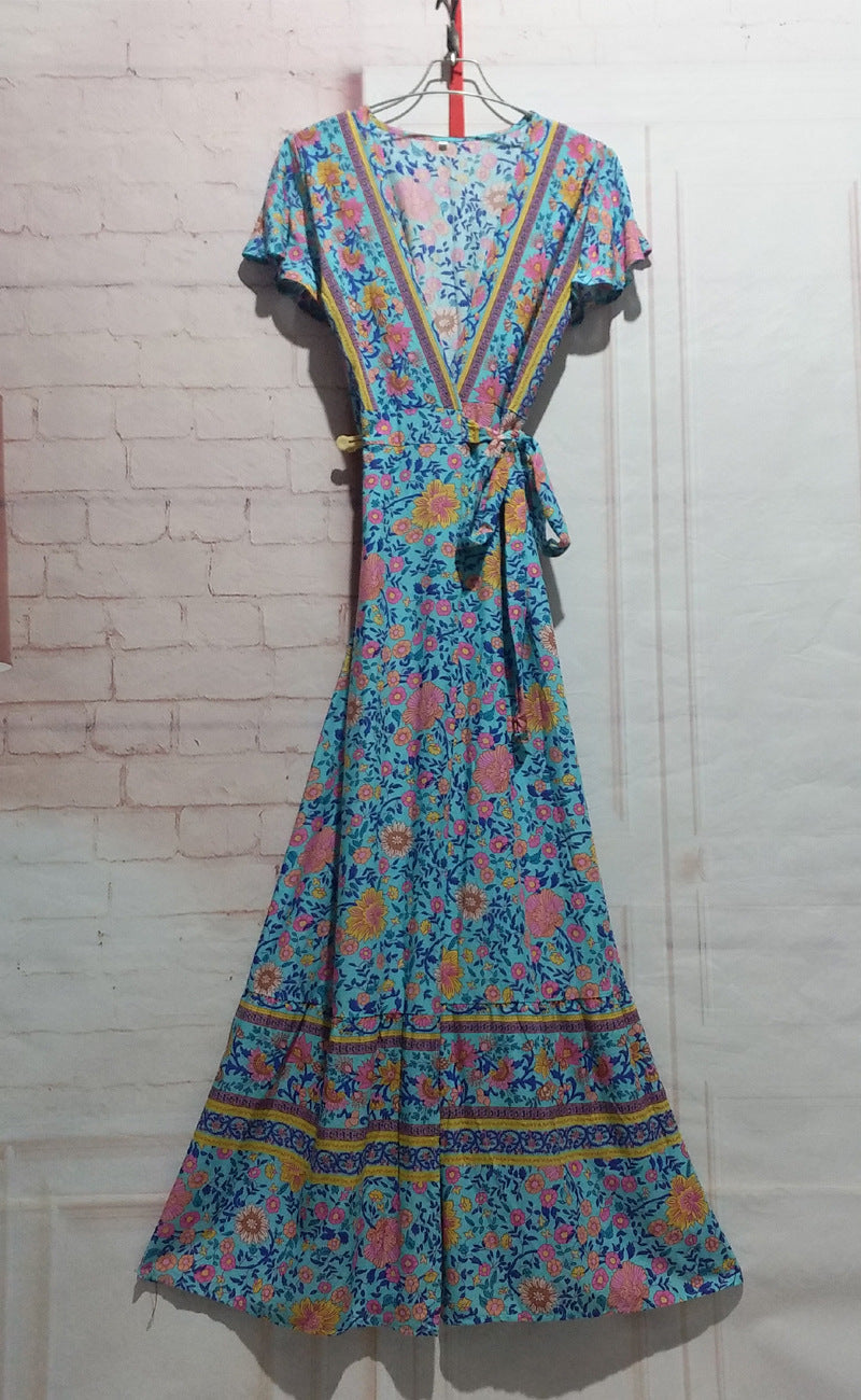 Wickel-Maxikleid für Damen mit Blumenmuster und Bindegürtel von berg-feldt