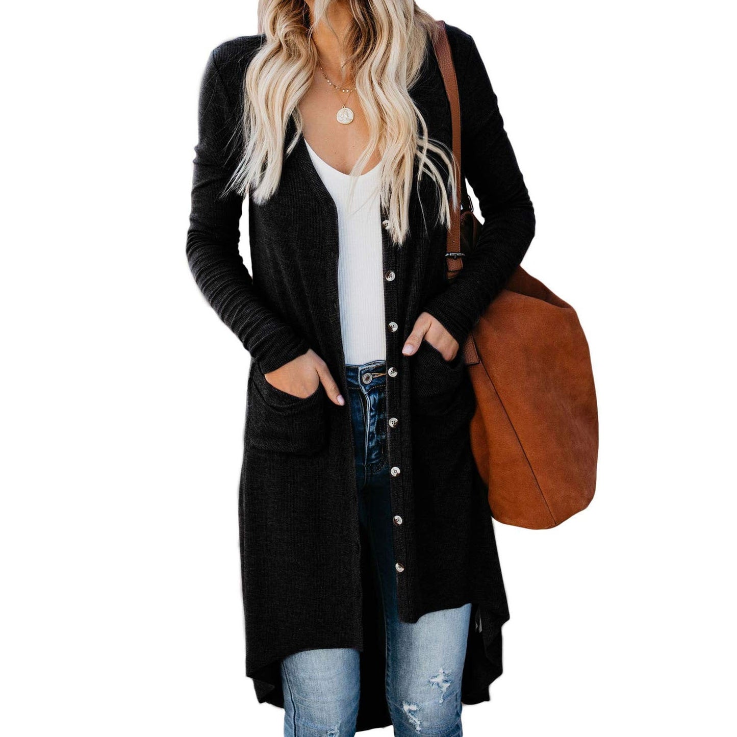 Long cardigan boutonnée avec poches Berg-Feldt pour femme