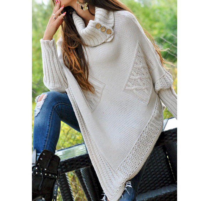 Poncho en maille à col montant et détails boutonnés Berg-Feldt