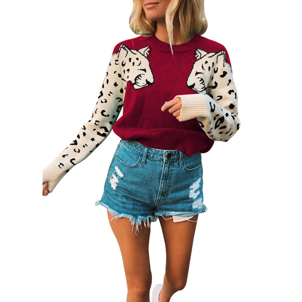 Pull en maille tendance pour femme avec motif animalier et manches contrastantes Berg-Feldt
