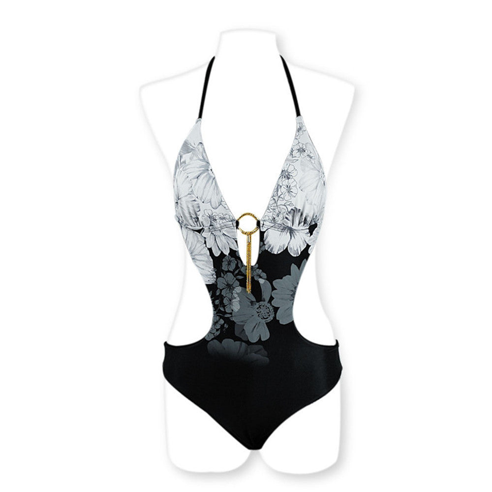Badeanzug für Damen, floral, Cut-out, mit Schlüsselanhänger von berg-feldt