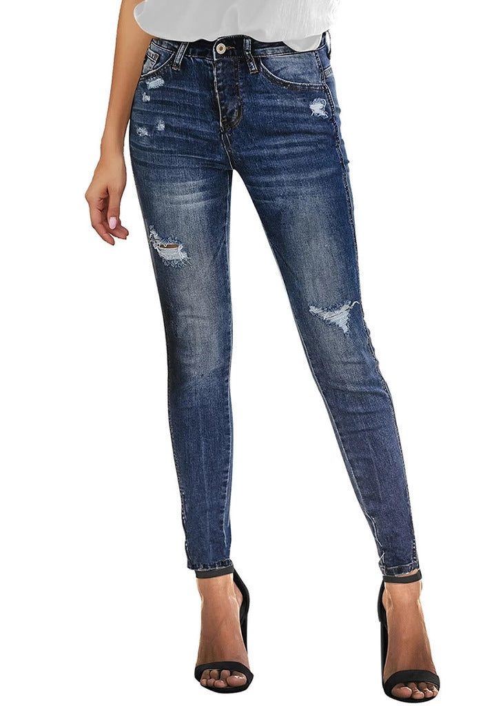 Berg-Feldt Damen High-Waist Skinny Jeans mit modernen Destroyed-Effekten