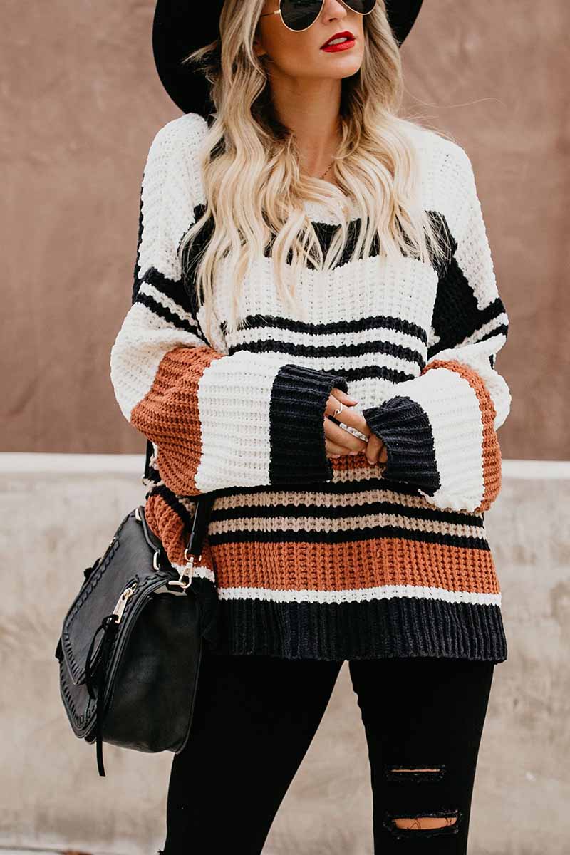 Berg-Feldt | Pullover - Damen Winter Gestreifter Strickpullover