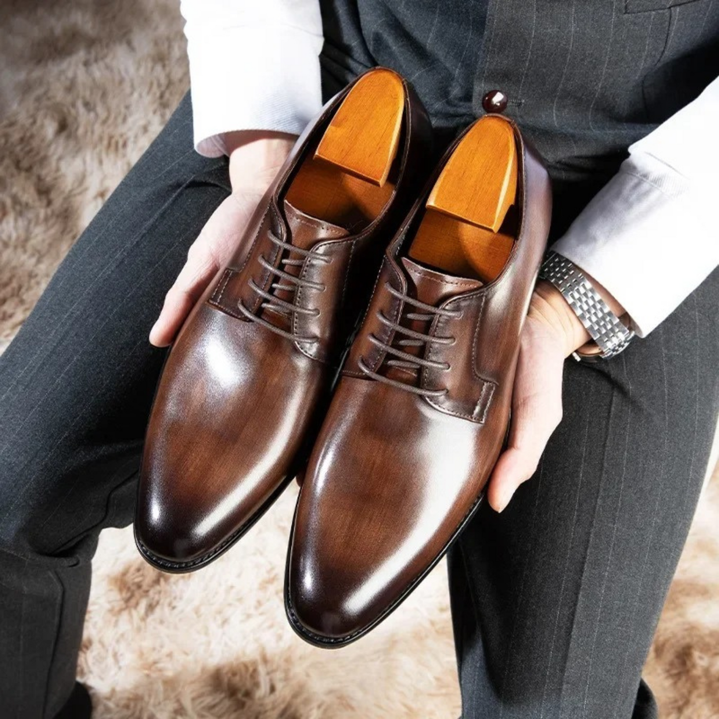 Herren Schnürschuhe Berg-Feldt: Italiano Derbi Leder Anzugschuhe