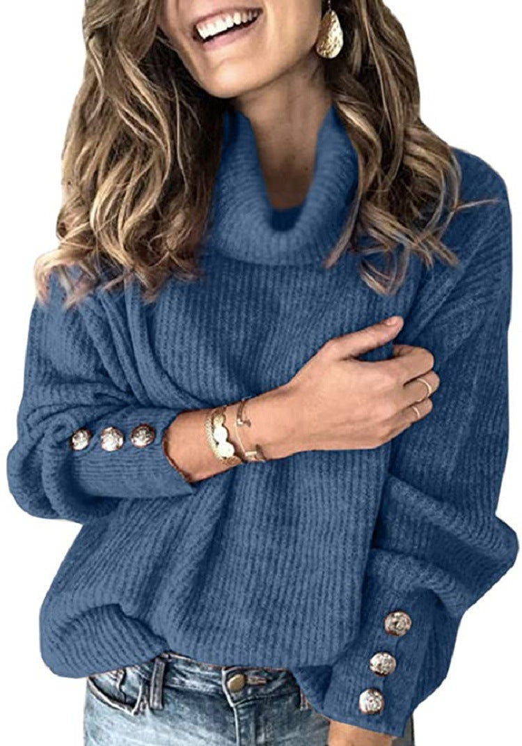 Damen Oversized Rollkragenpullover mit dekorativen Knöpfen Berg-Feldt