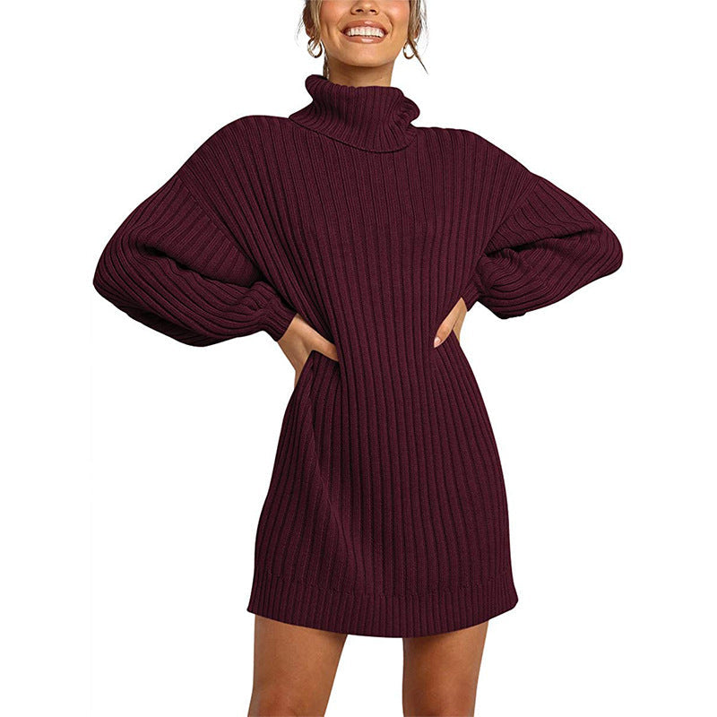 Damen Strickkleid mit hohem Kragen und weit geschnittenen Ärmeln Berg-Feldt