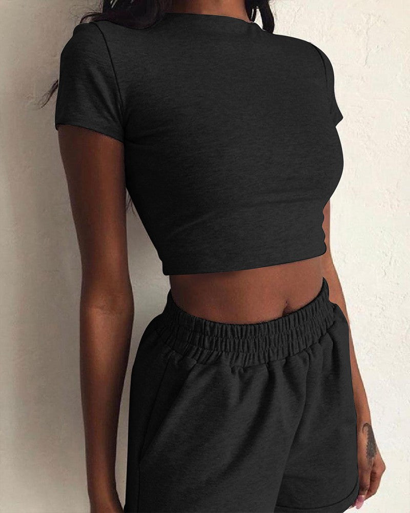 Women's Cropped Turtleneck Top and Relaxed Fit Shorts Set by berg-feldt