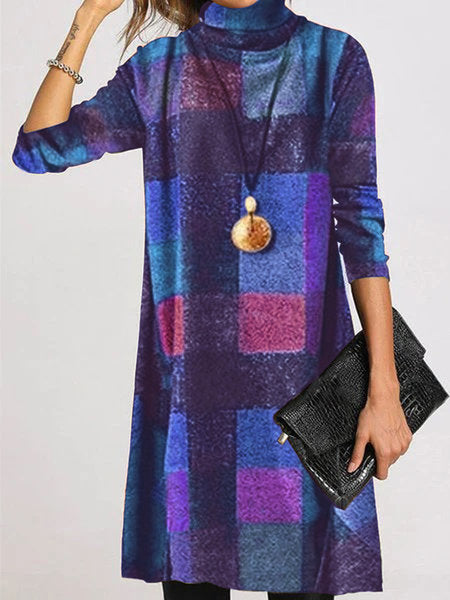 Robe à carreaux tendance à col montant Berg-Feldt pour femmes