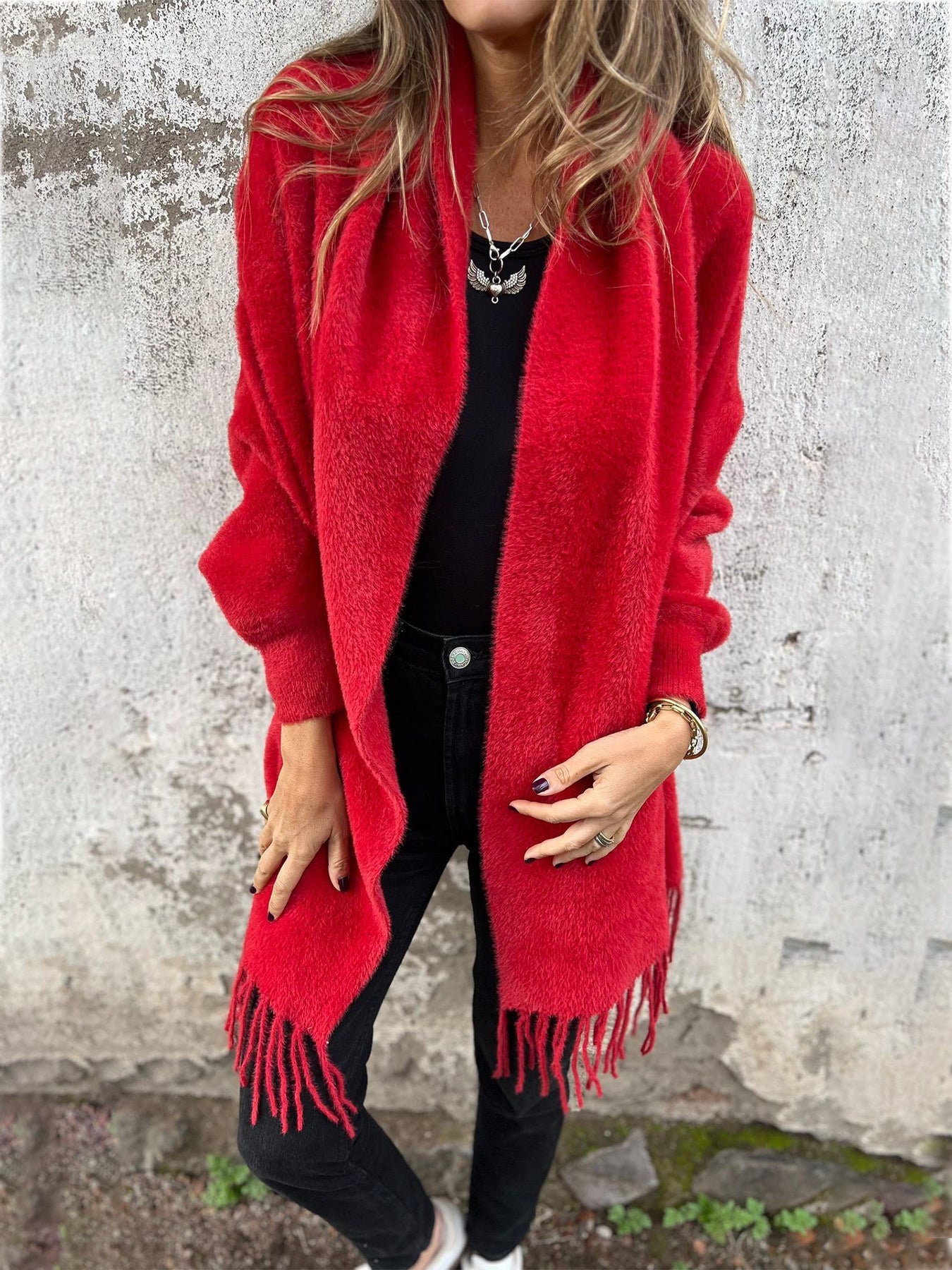Berg-Feldt | Poncho doux à franges Mélange acrylique Parfait pour l'automne et l'hiver