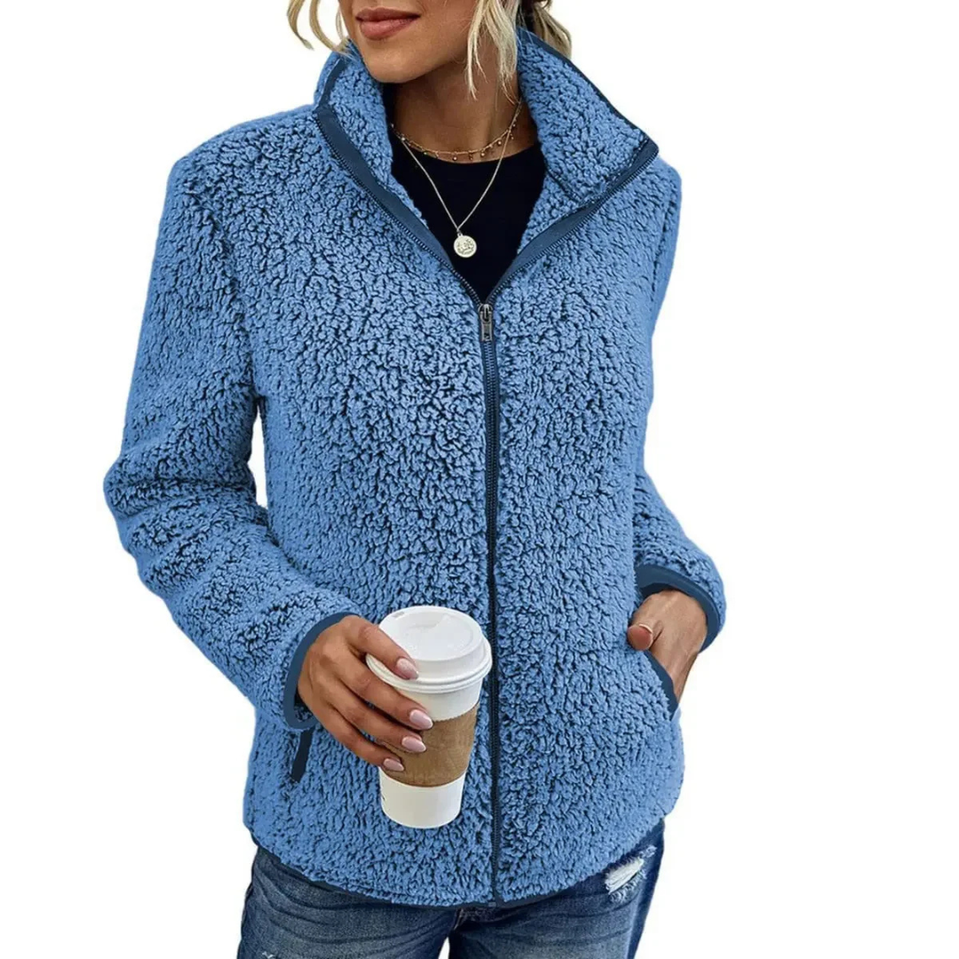 Berg-Feldt | Veste teddy douce pour femme avec col montant et fermeture éclair