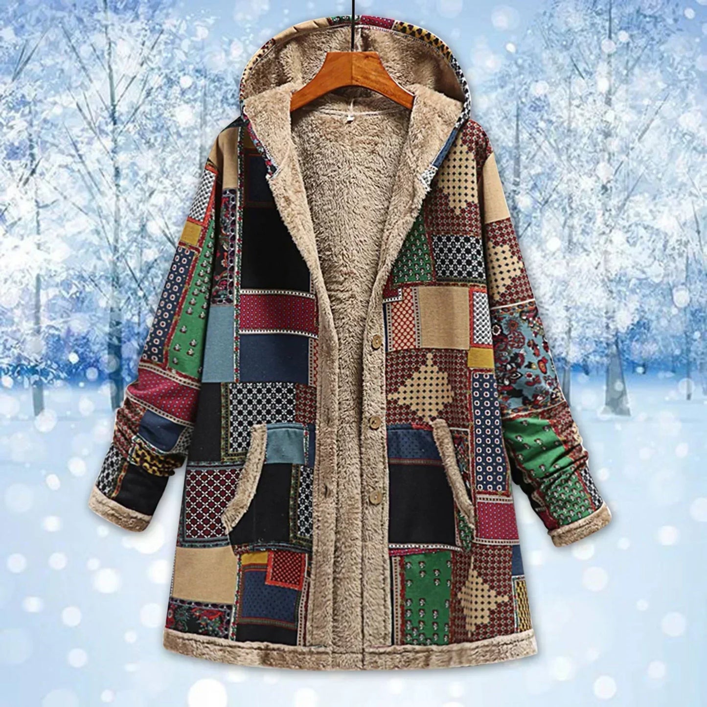 Berg-Feldt | Fleecejacke - Relaxed Fit - Kapuze - Patchwork - Langes Modell - Lässiger Stil