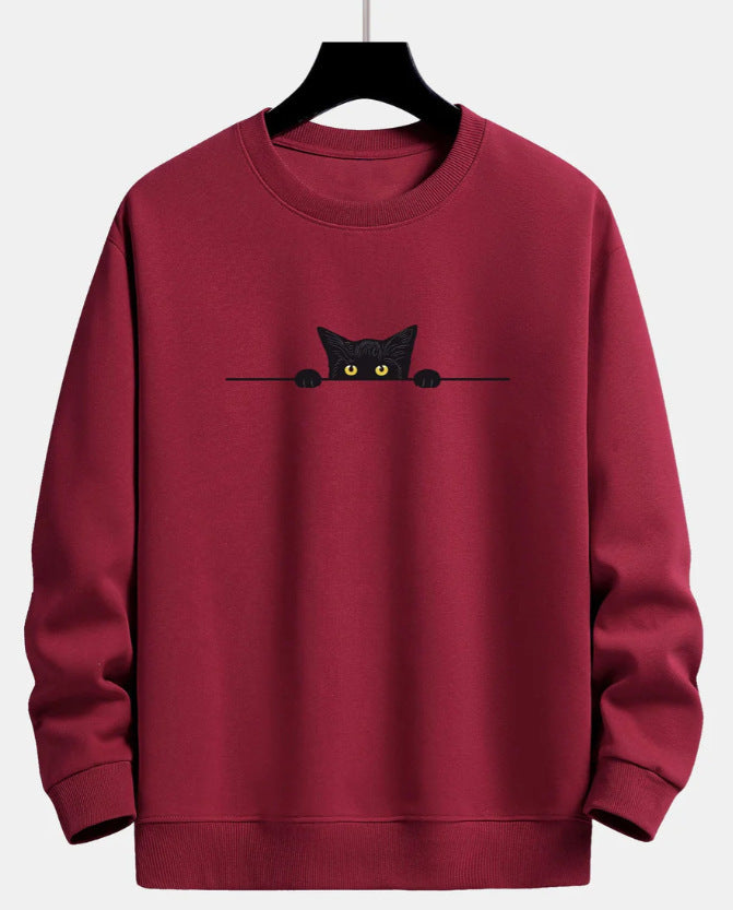 Sweat-shirt décontracté avec imprimé chat noir de Fudus