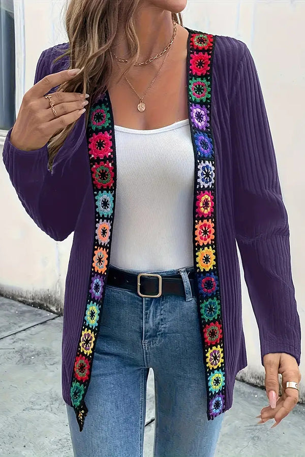 Berg-Feldt | Strickjacke mit Blumenrand und langen Ärmeln