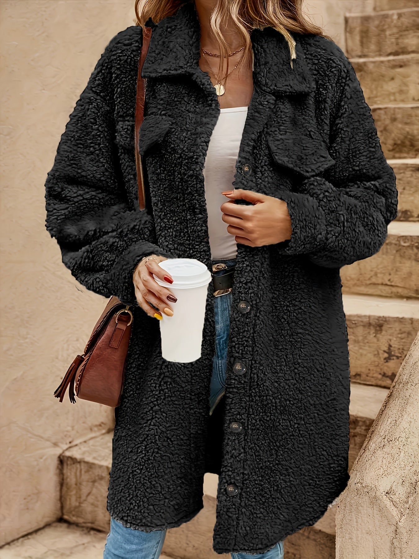 Berg-Feldt | Lange Jacke Im Sherpa-stil Polyester Warm und Stilvoll