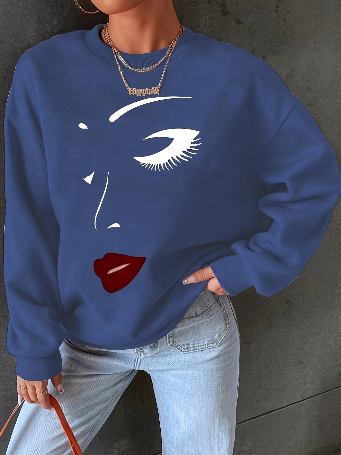 Berg-Feldt | Sweatshirt mit Gesichtsdruck Baumwolle Künstlerisch und Bequem