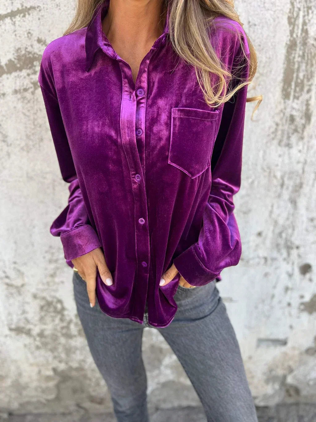 Berg-Feldt | Elegante Samtbluse mit Tasche Weich und Stilvoll Perfekt für Festliche Anlässe