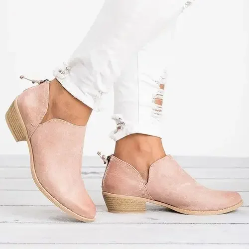 Damen-Stiefeletten mit niedrigem Absatz, Kunstleder, Seitenschlitz und Slipper-Design, Regalia