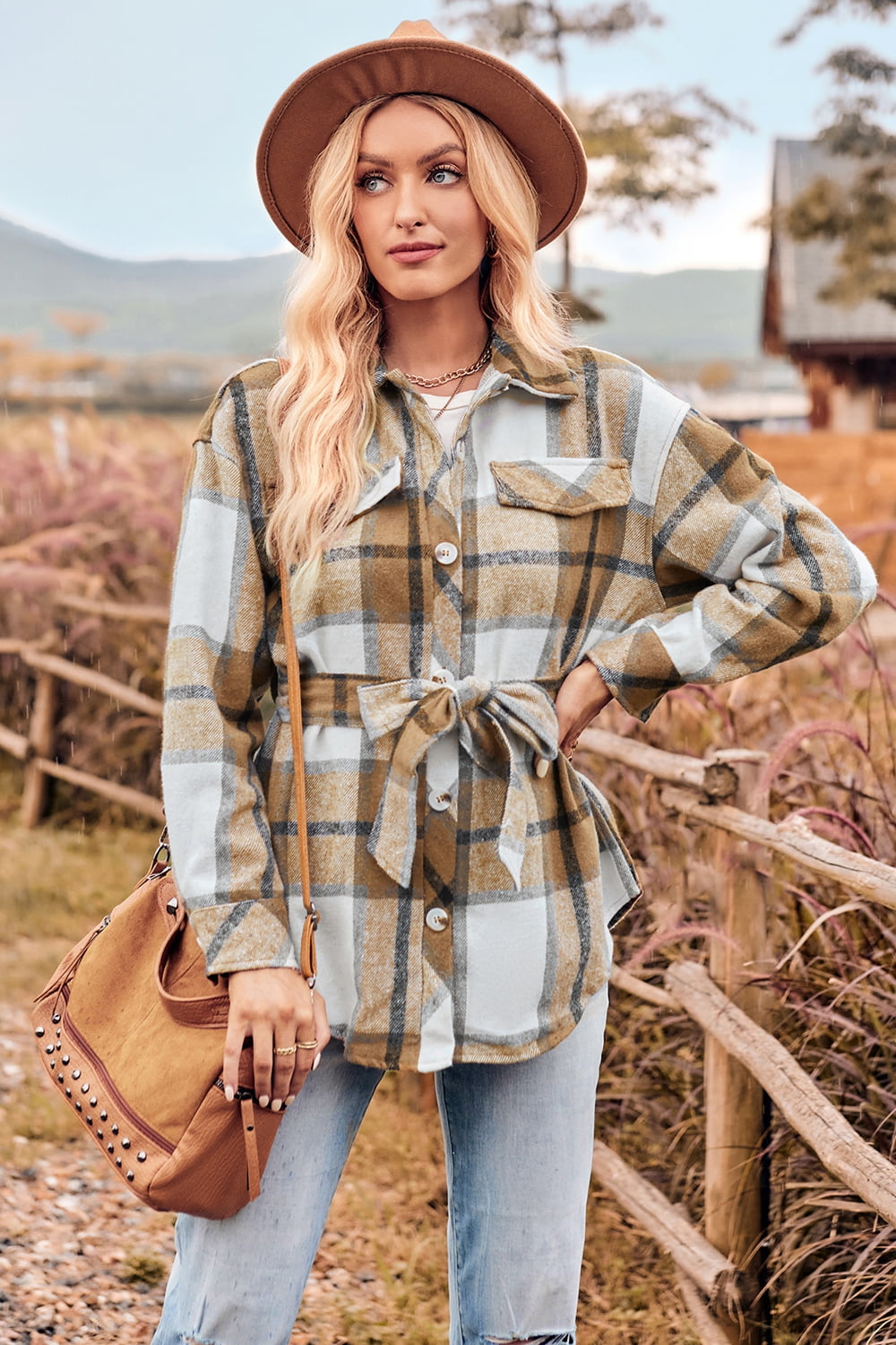 Berg-Feldt | Kariert Kragenhals Schleife Vorn Langarmjacke