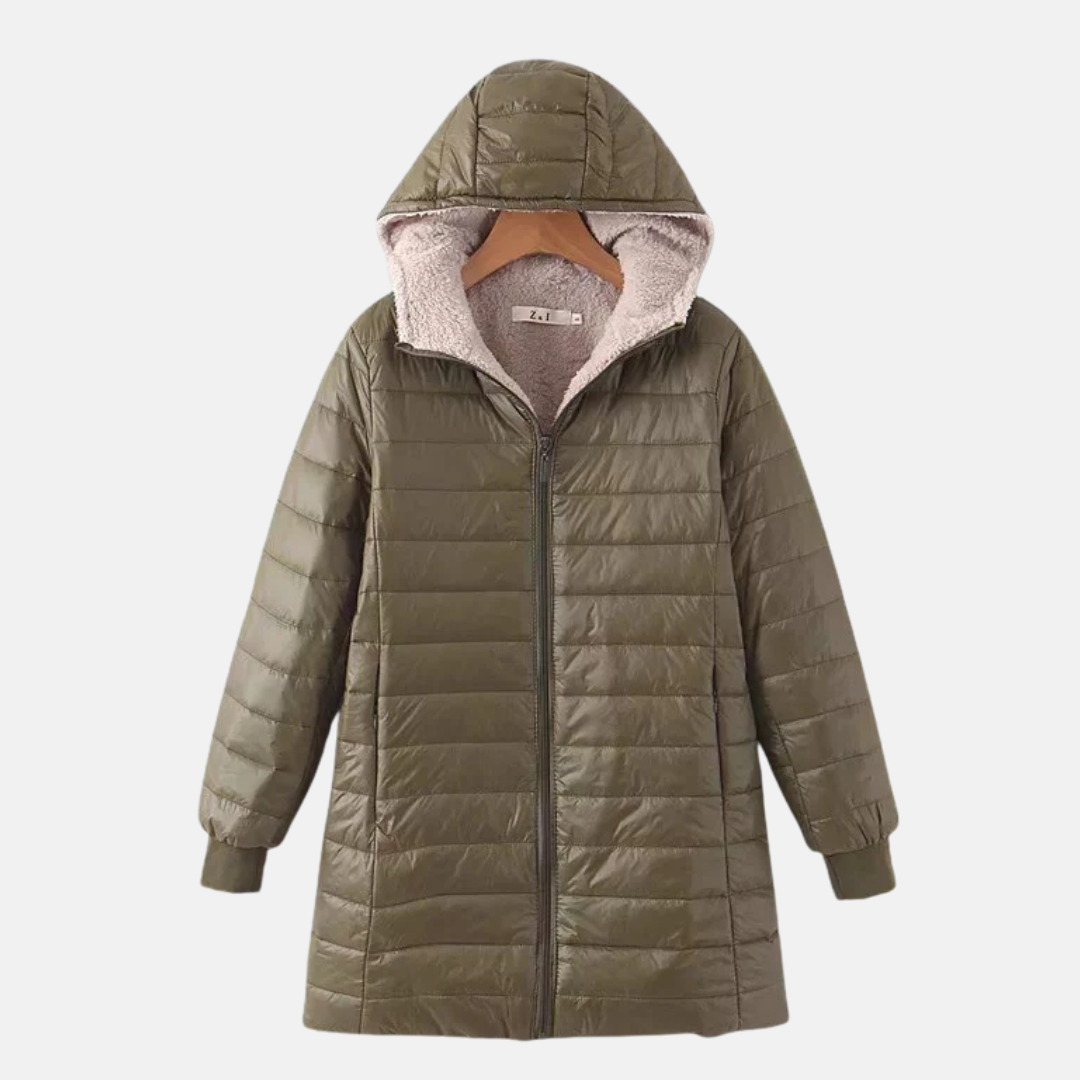 Berg-Feldt | Steppjacke - Mittellang - Lockere Passform - Fleece-Futter - Kapuze