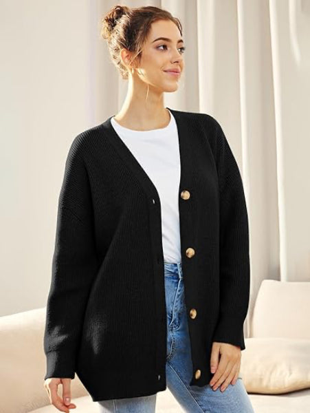 Berg-Feldt | Cardigan - Cardigan boutonné ample à col en V pour femme, collection automne
