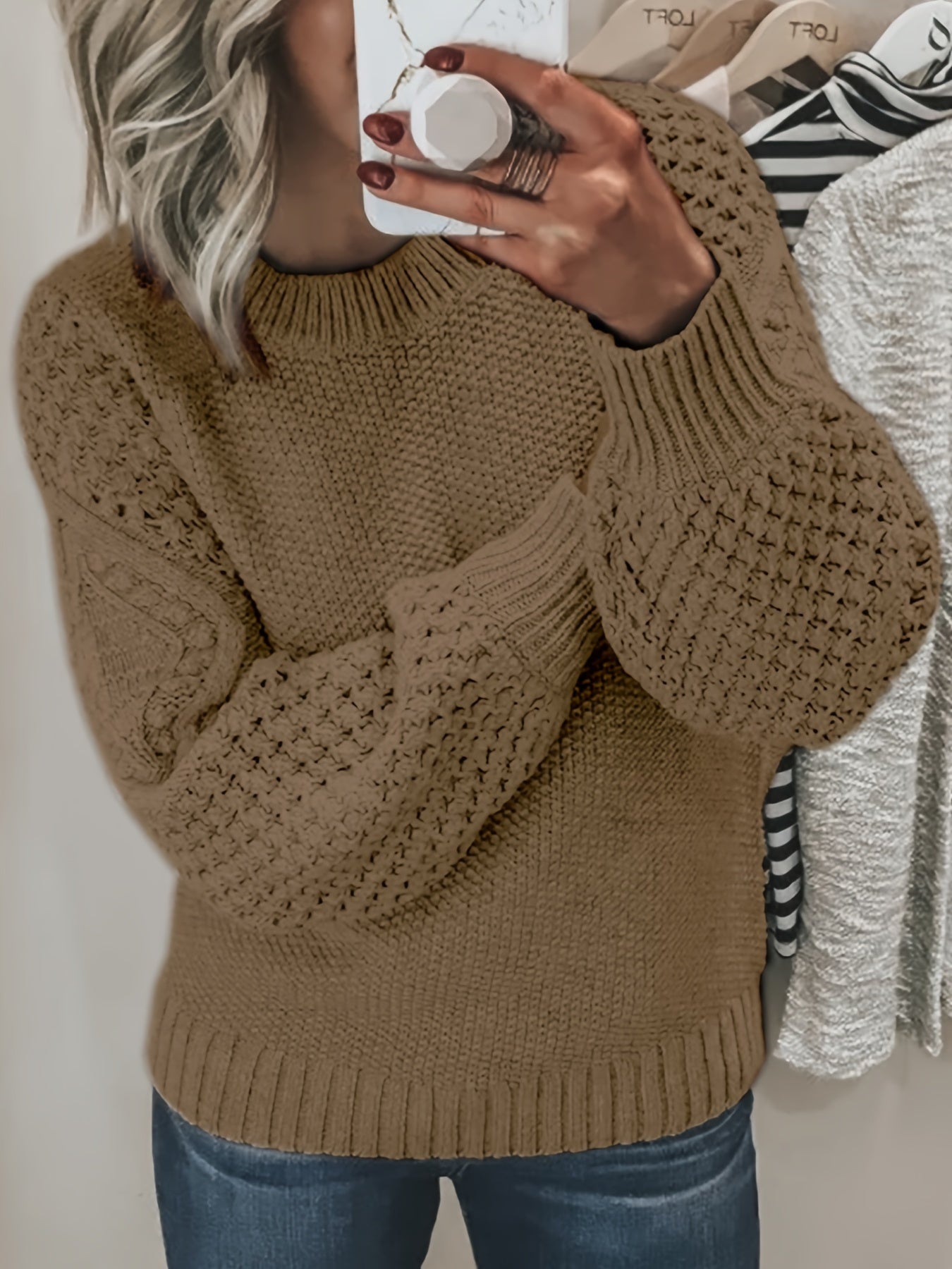 Berg-Feldt | Strickpullover mit Strukturärmeln Acryl Warm und Bequem