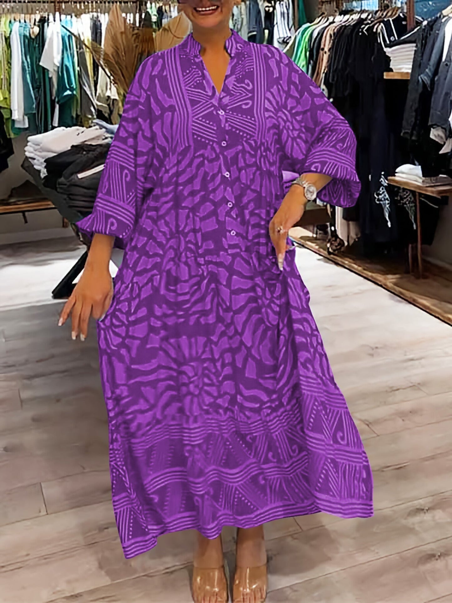 Robe pour femme Berg-Feldt : coupe ample, imprimée, col en V
