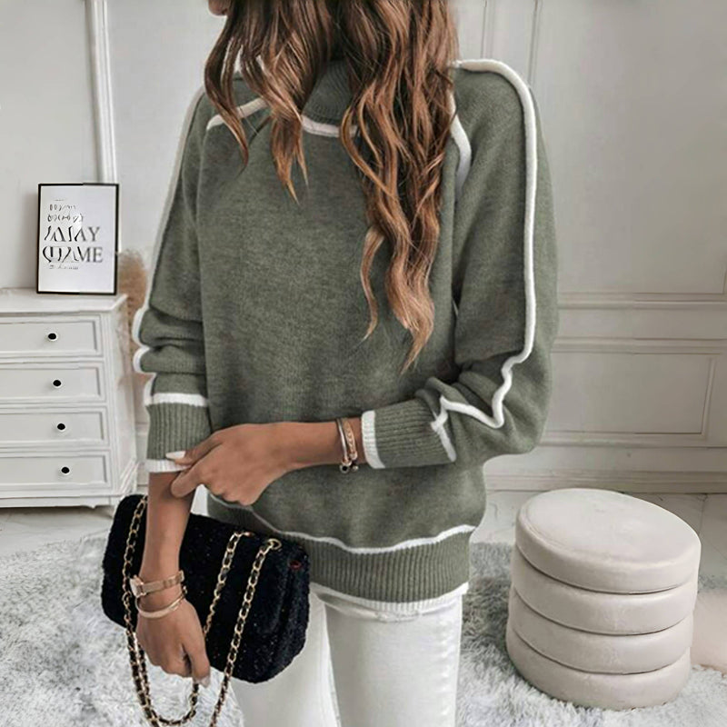 Berg-Feldt | Strickpullover mit Hohem Kragen Kontrastkanten Warm und Modern