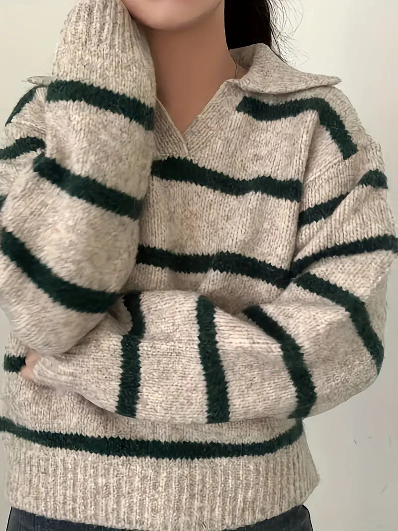 Berg-Feldt | Gestreifter Strickpullover mit V-Ausschnitt