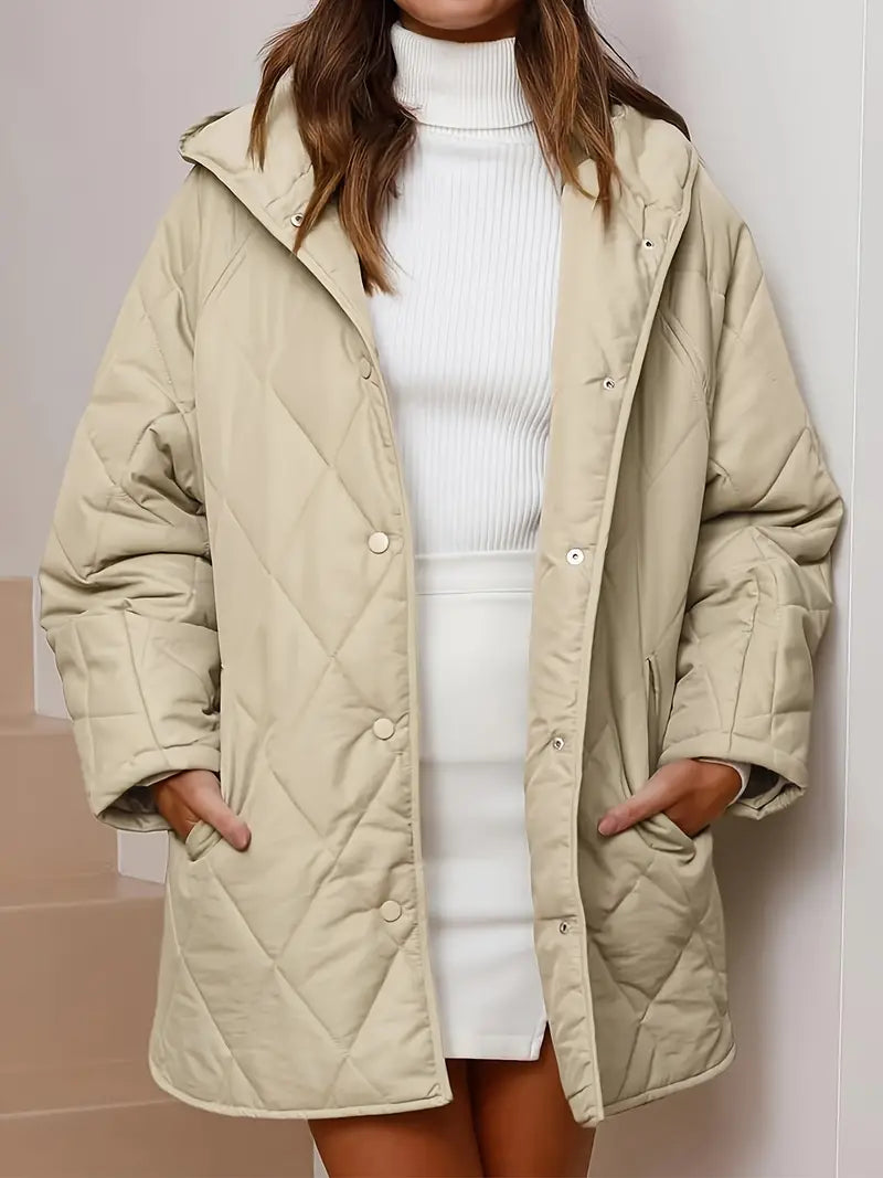 Berg-Feldt | Puffer schwarze und beige Winterjacke für Damen - warm und oversized