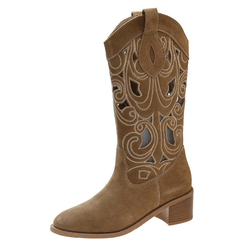 Berg-Feldt | Stylische Wildleder Western Cowboy Stiefel mit Ausschnitten