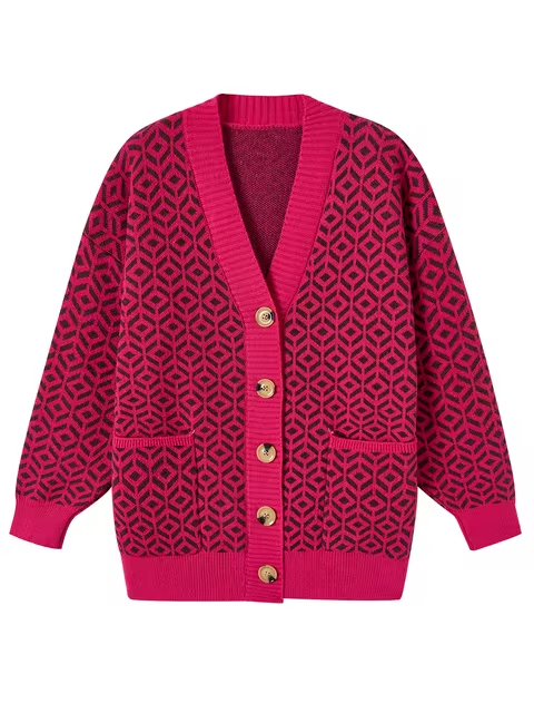 Berg-Feldt | Strickcardigan mit geometrischem Muster und Knopfleiste
