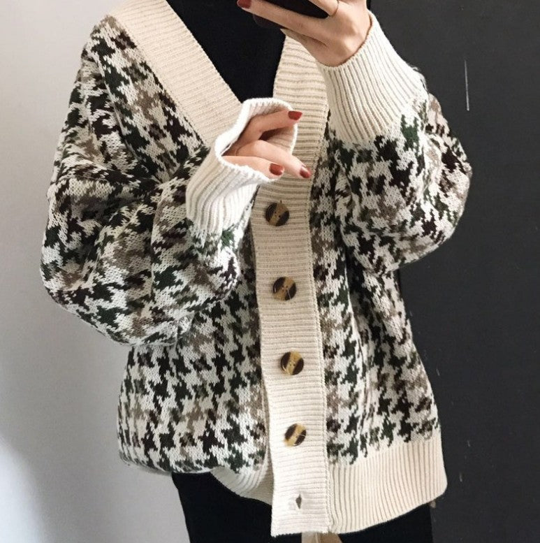 Cardigan en maille pour femme avec motif pied-de-poule moderne et boutons Berg-Feldt