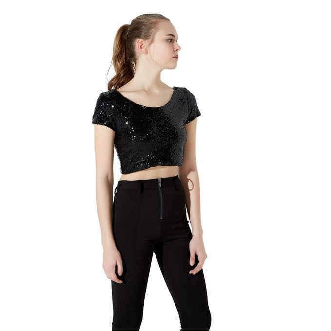Crop top pour femme avec paillettes glamour et jupe patineuse Berg-Feldt
