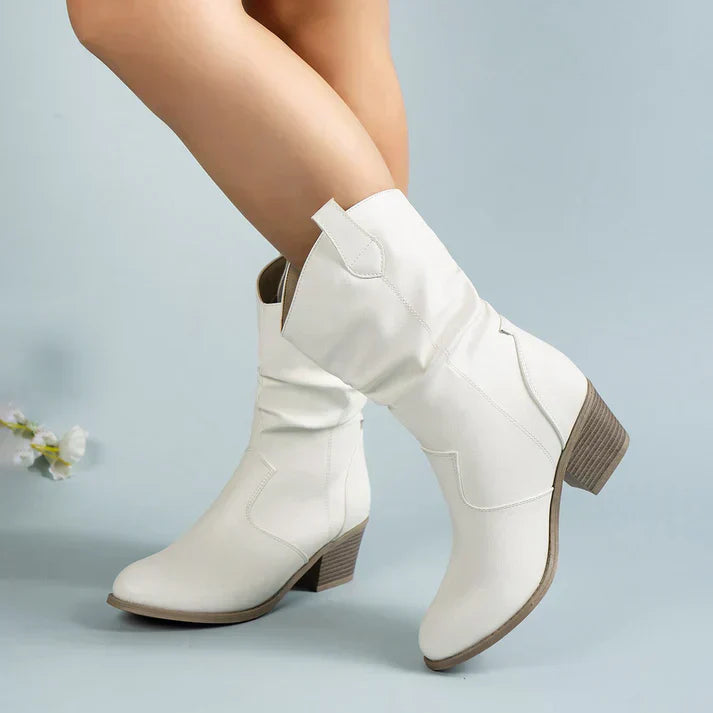 Berg-Feldt | Leder Rutschfest Frauen Niedrige Ferse Cowboystiefel Abrela