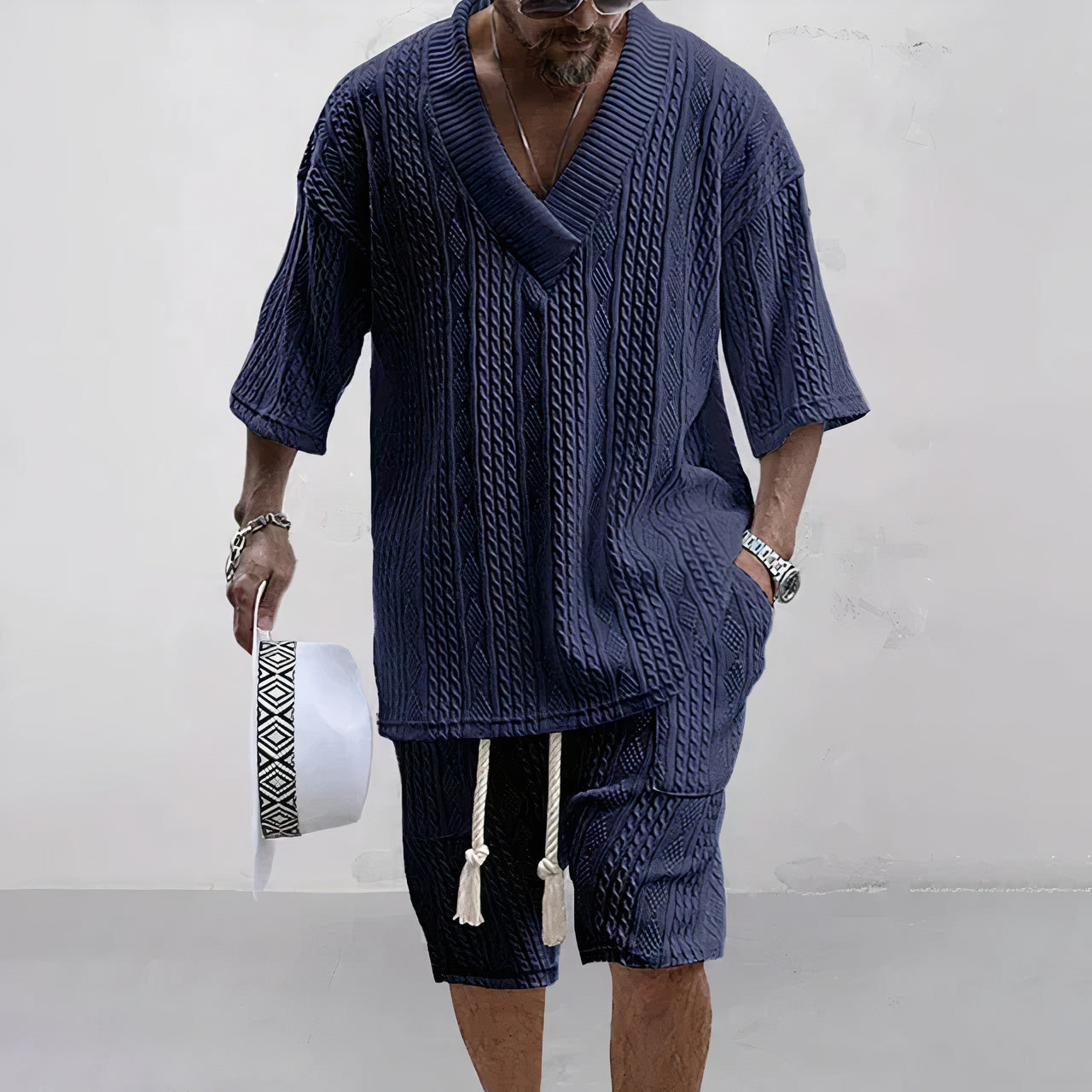 Adan Strickhemd- und Shorts-Set