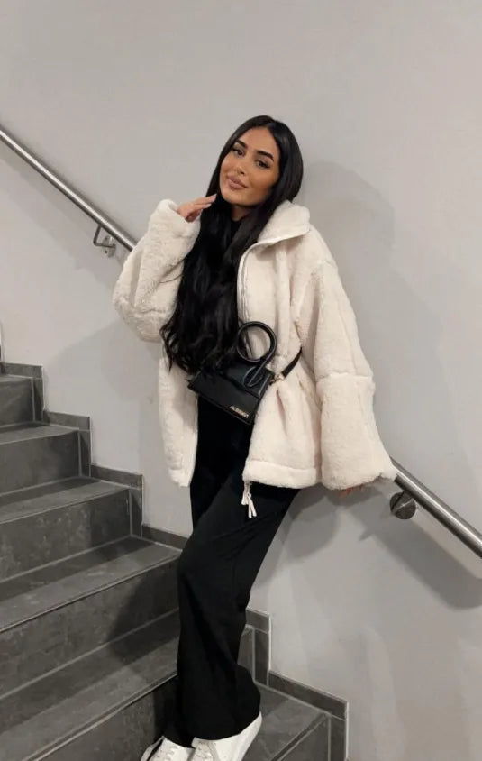 Berg-Feldt | Oversized Teddyjacke mit Kapuze Fleece Warm und Komfortabel