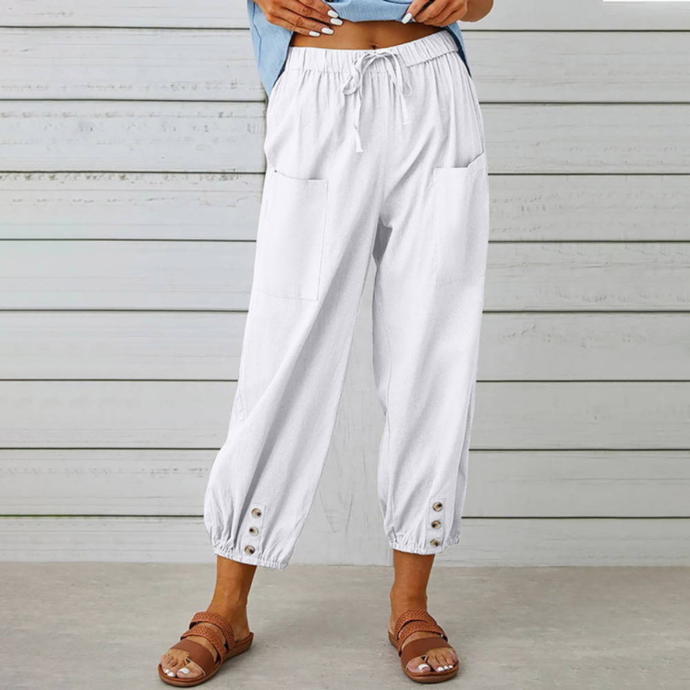 Pantalon confortable pour femme, au style décontracté et tendance, idéal pour les loisirs.