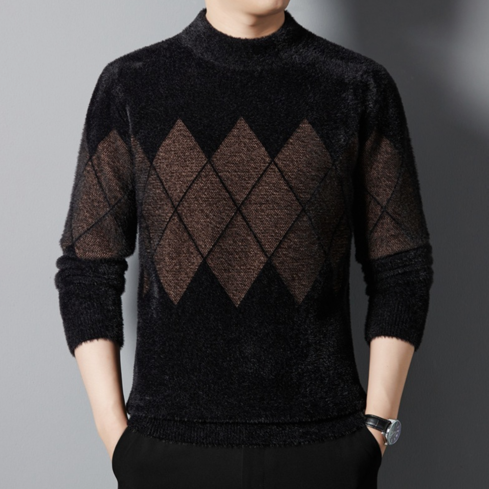 Pull-over ras-du-cou pour hommes motif losanges classique